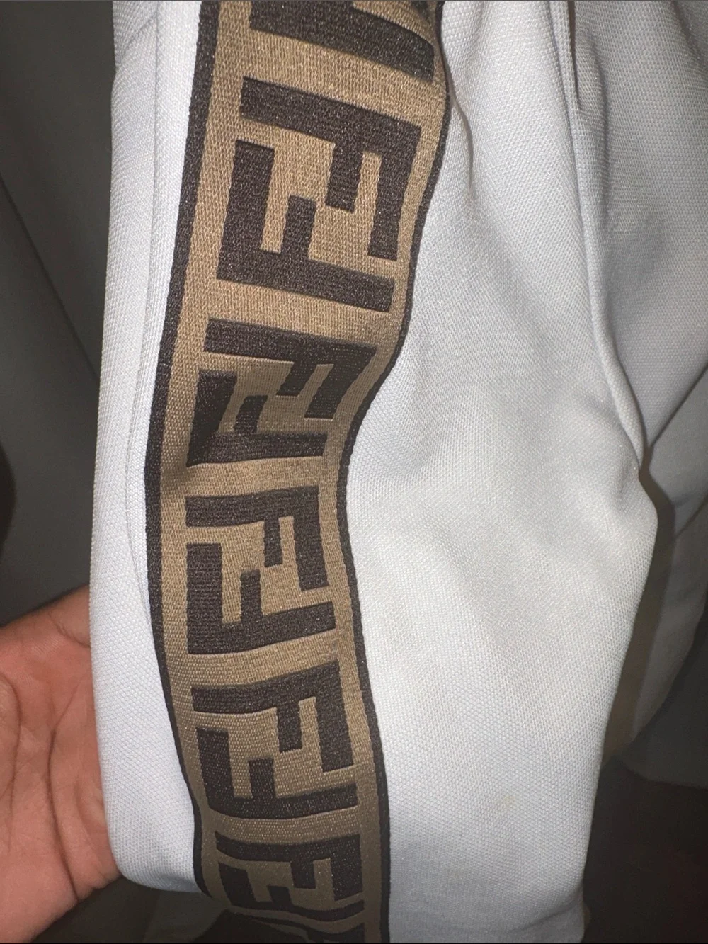 Fendi White Track Joggers with Brown Logo Tape